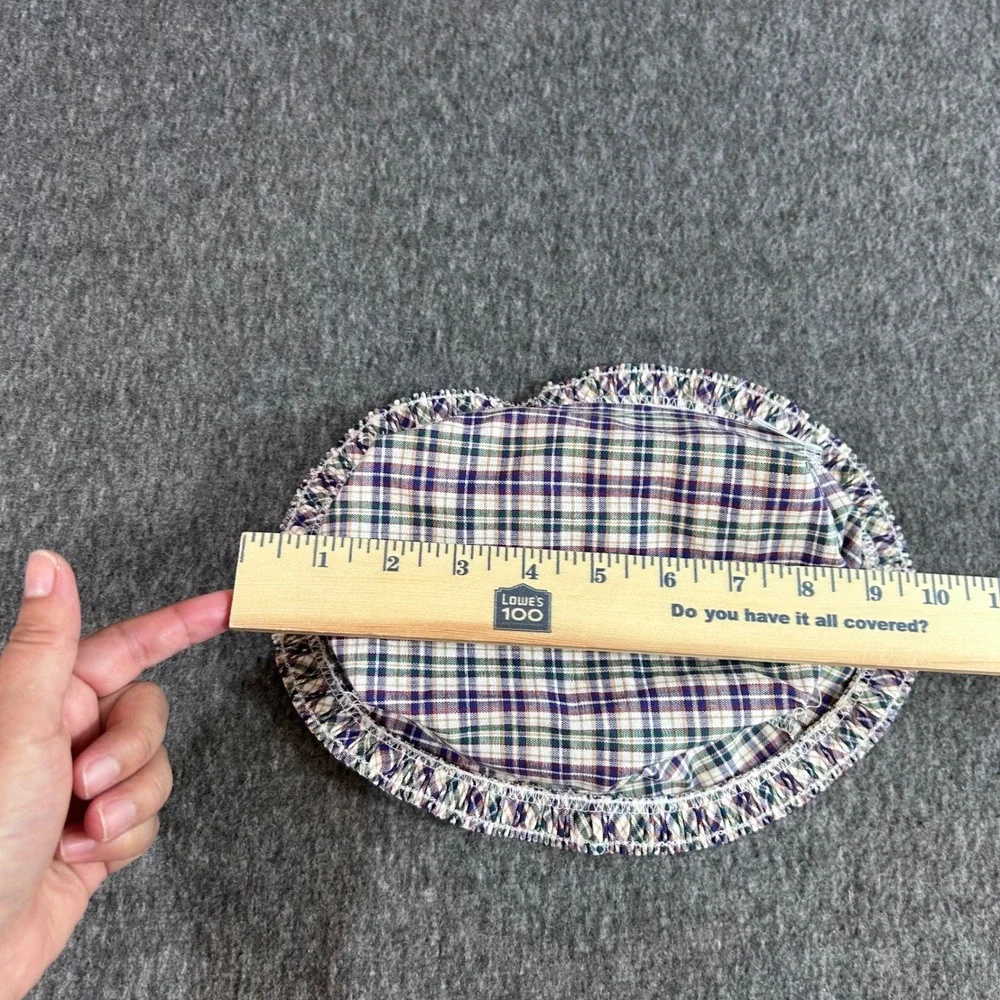Longaberger Basket Liner Plaid Multi Color Cotton Ruffled Edge Made in USA
